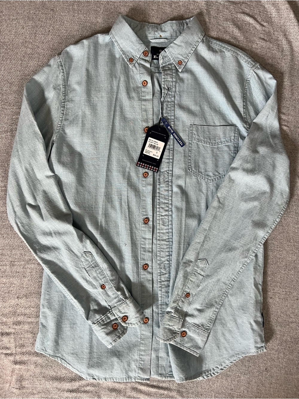 Ben Sherman Dusky Blue Button-Front Shirt with Wooden Buttons